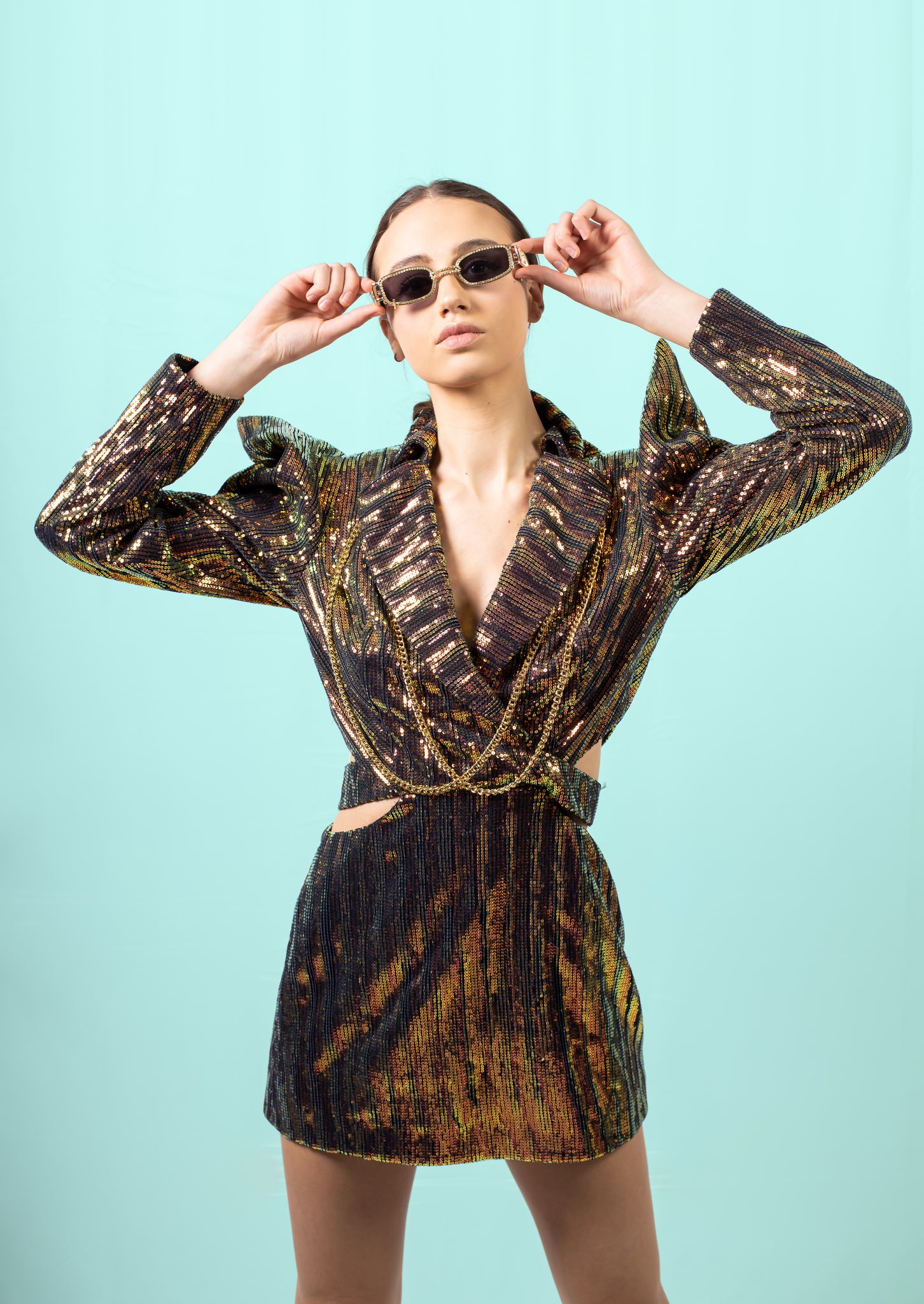chain dress design Sapphire Gold Chain Dress: Handmade Rave Festival Body Jewelry